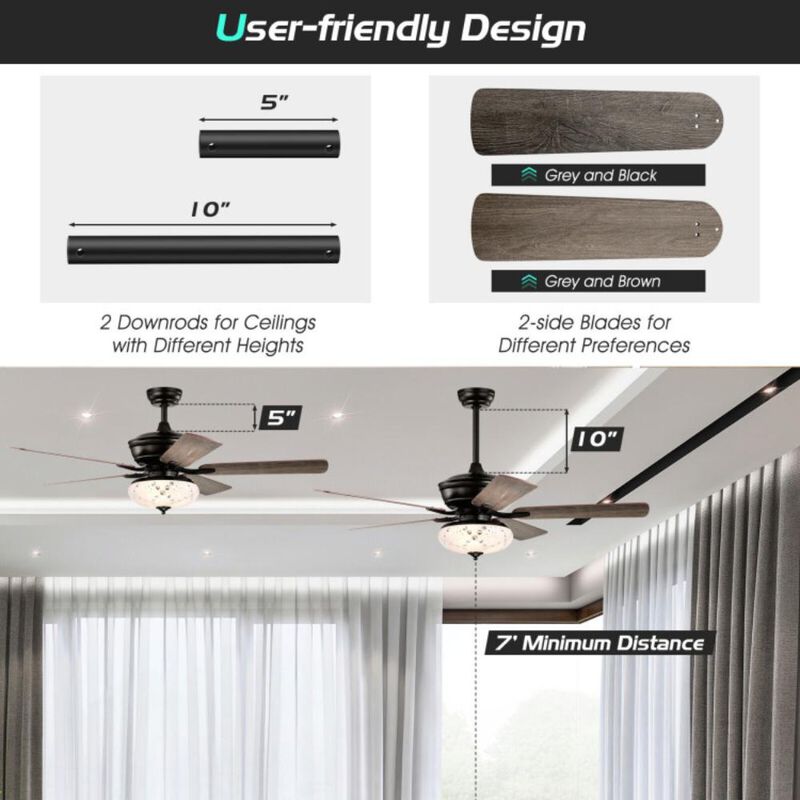 Hivvago Ceiling Fan with 3 Wind Speeds and 5 Reversible Blades