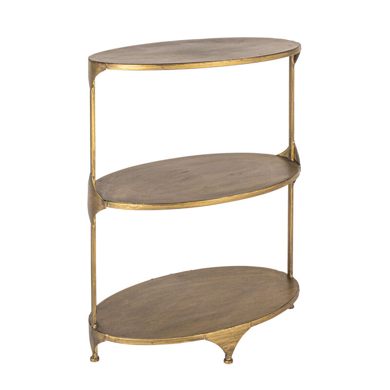 Oval Shaped Metal 3-Tier Shelf, Antique Gold image number 0