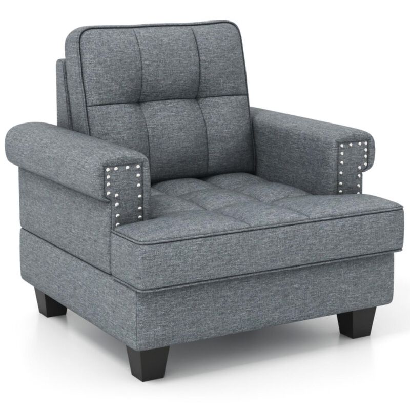 Hivvago Mid-century Modern Accent Armchair Tufted Linen Club Chair