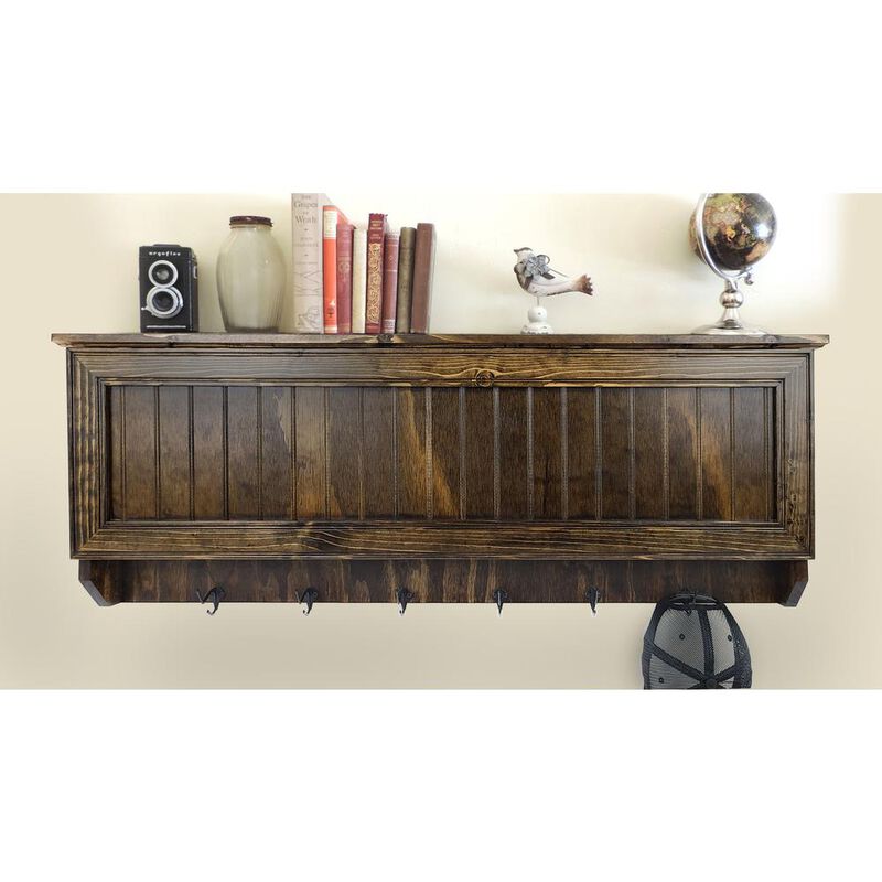 American Furniture Classics Model LRGCRDW Large Wall Hanging Coat Rack in Dark Walnut with Secret Locking Gun Concealment image number 1