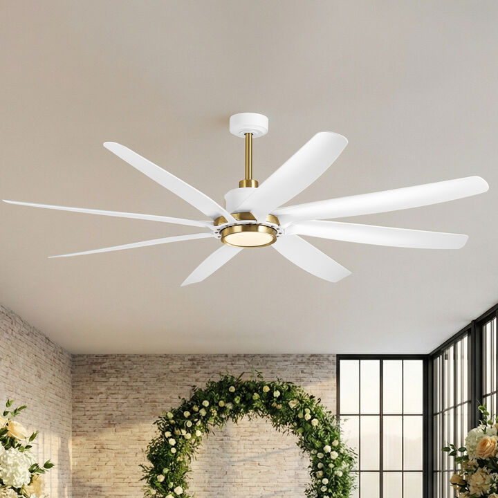 72" Modern Farmhouse White Reversible Dimmable 8 Blades Ceiling Fan with Light and Remote