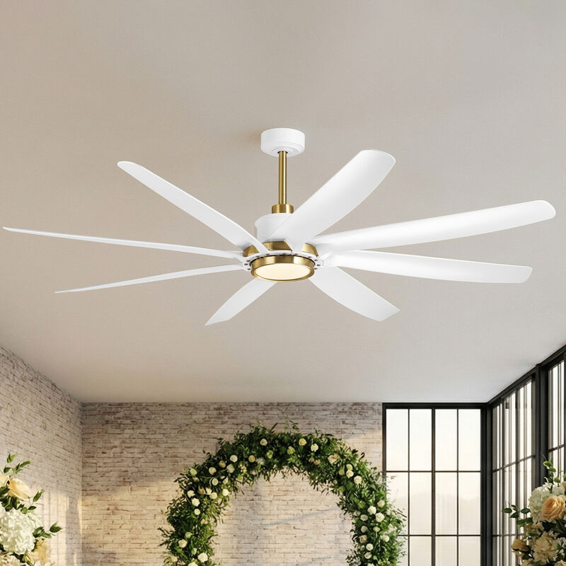 72" Modern Farmhouse White Reversible Dimmable 8 Blades Ceiling Fan with Light and Remote image number 1