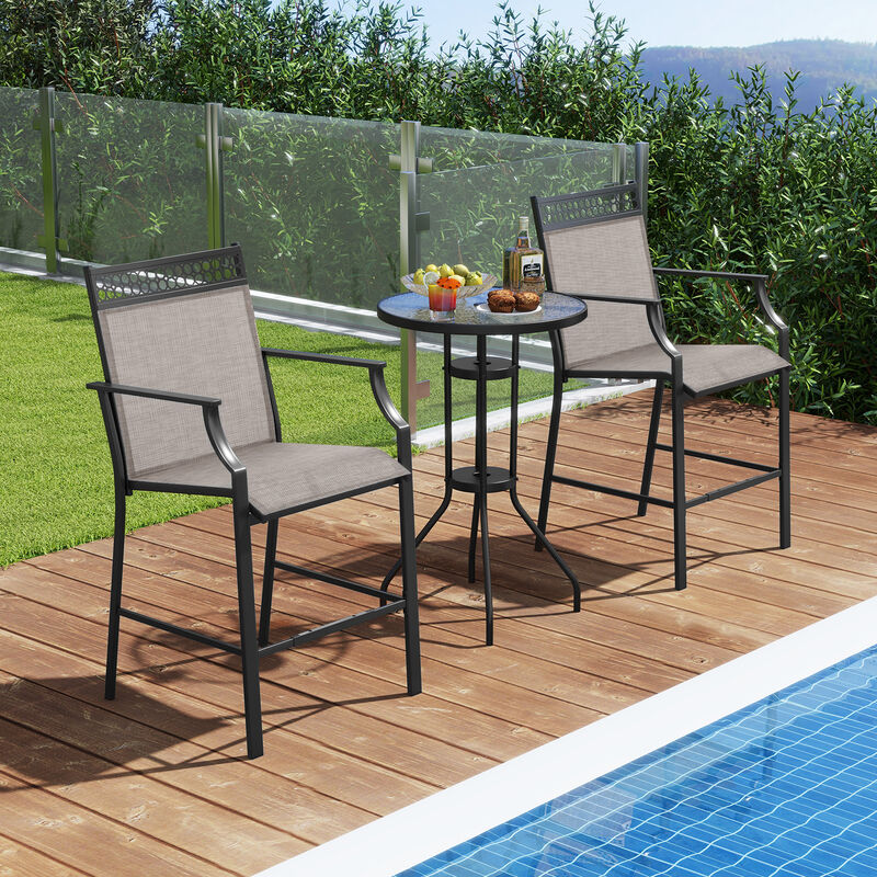 Set of 2 Outdoor Counter Stools &ndash; Heavy-Duty Barstools with Footrest and Armrests