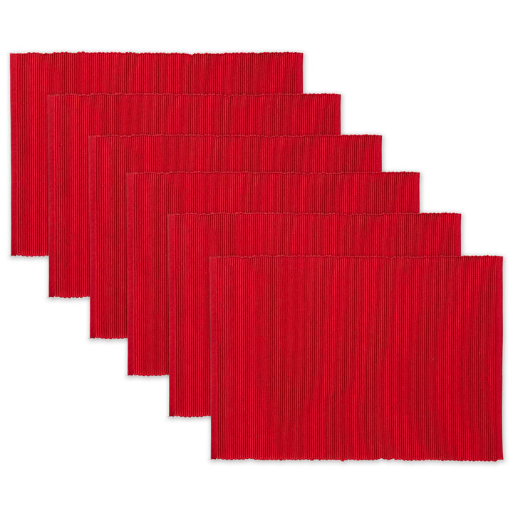 Set of 6 Tango Red Ribbed Placemats 19” x 13"