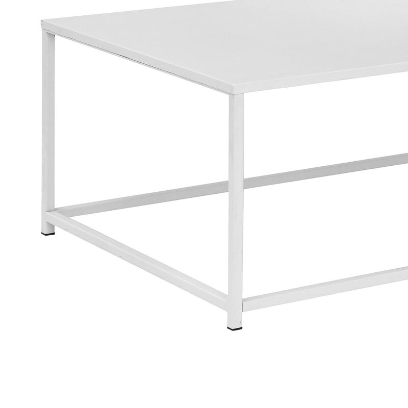 Eme 48 Inch  Coffee Table, Rectangular Tabletop, Modern White Metal Frame