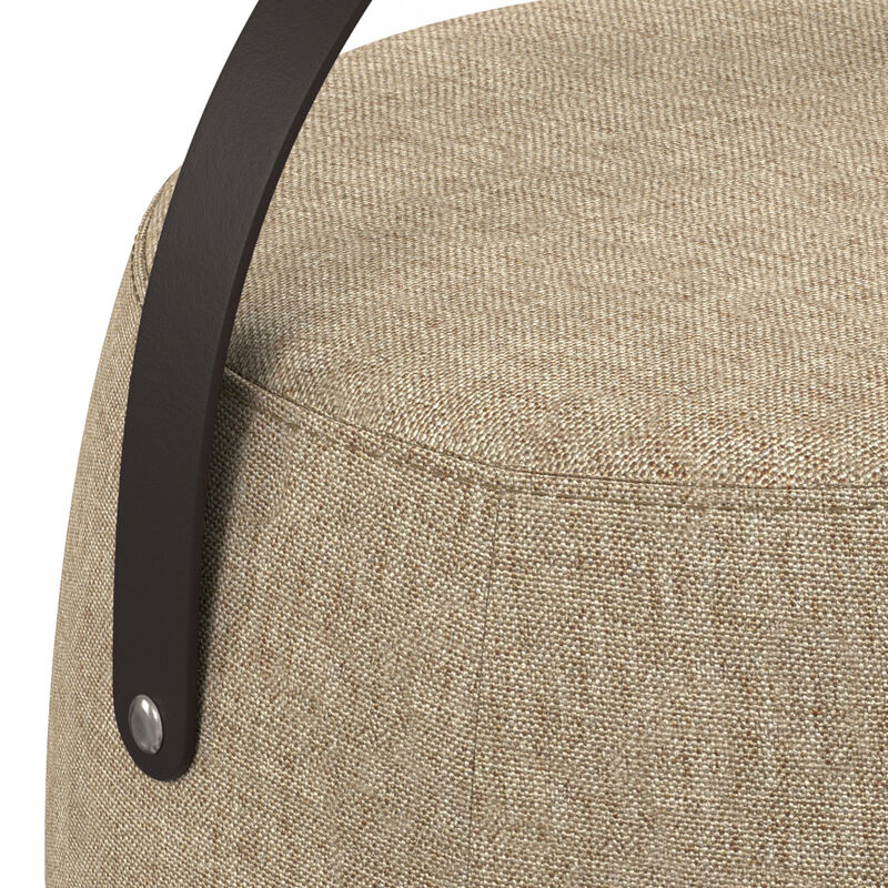 Ramsay 16 inch Wide Contemporary Irregular Footstool in Taupe Linen Look Fabric, Fully Assembled