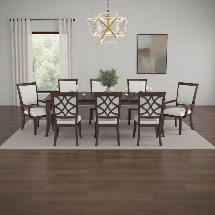 Jenie Armchair Set of 2, Dark Walnut Inlay Cherry Wood, Beige Fabric