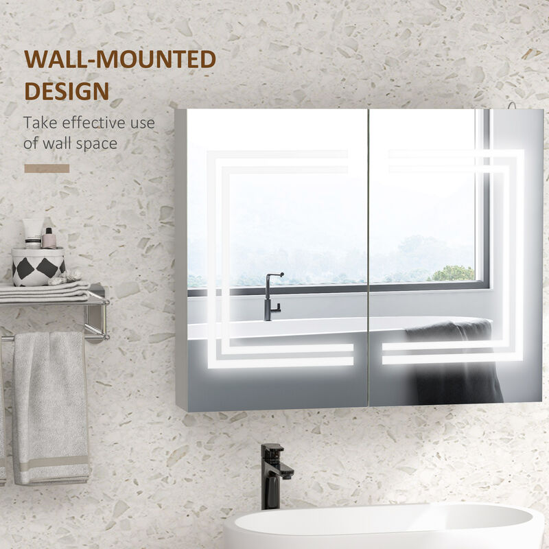 kleankin Wall-Mounted Medicine Cabinet with Mirror, Dimming LED Light