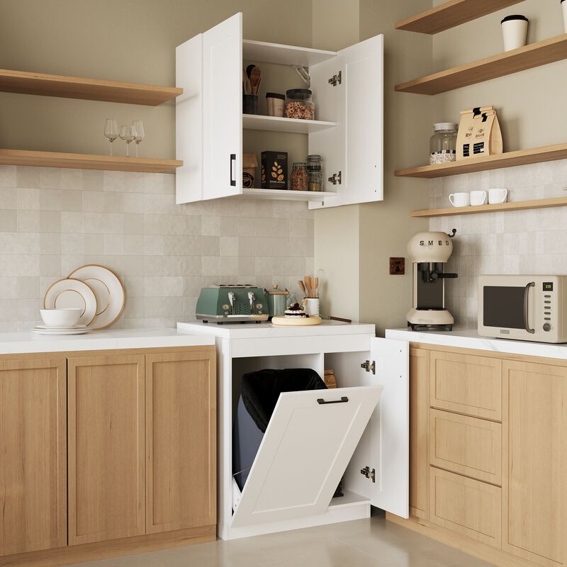 FUFU&GAGA Modern Kitchen Storage Sideboard with Tip-Drawer, Modular Cabinet Organizer, Black Metal Handles (30 in. W x 24.2 in. D x 64.6 in. H), White