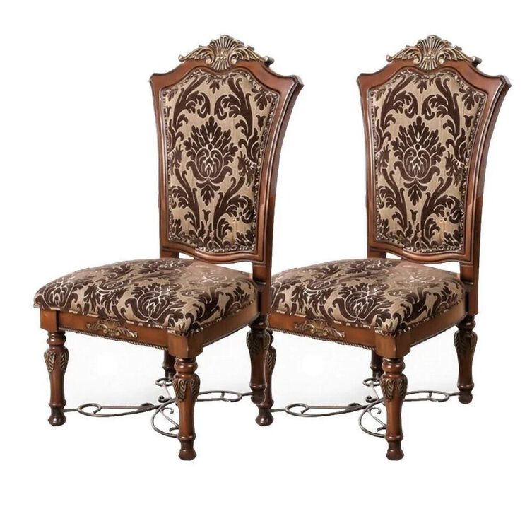 Streamdale Brown Cherry Side Chairs with Floral Design Seats