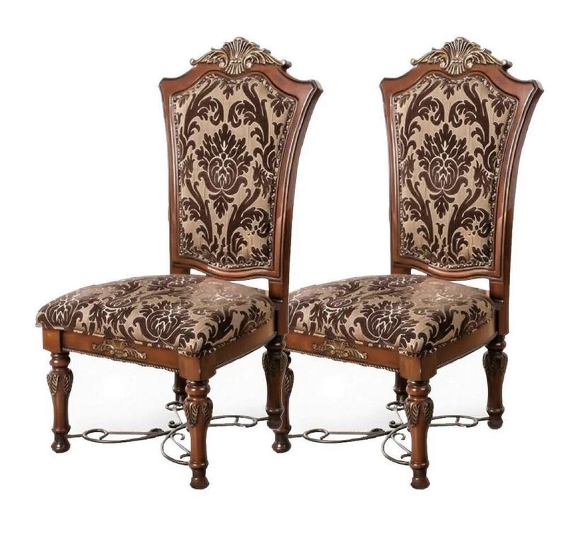 Streamdale Brown Cherry Side Chairs with Floral Design Seats