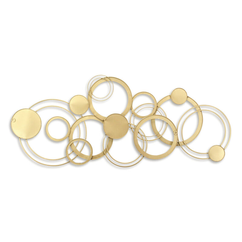 HomeRoots 18" X 44" Gold And Silver Geometric Metal Round Discs Hanging Dimensional Sculpture image number 3