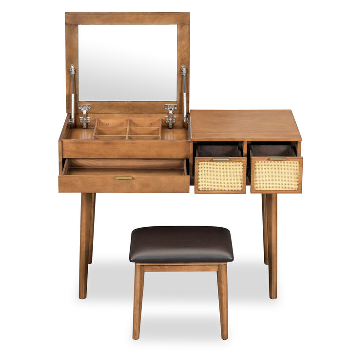 Merax Makeup Vanity Table with Hidden Mirror, Gas Spring Lift, 3 Drawers