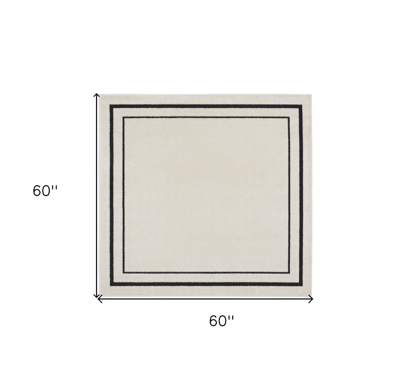 HomeRoots 5' Ivory And Black Square Indoor Outdoor Area Rug image number 5