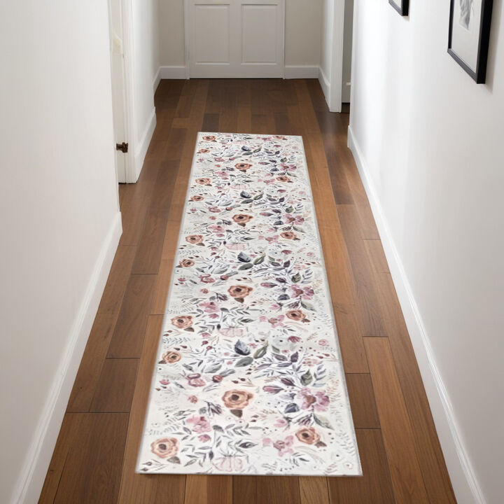 HomeRoots Floral Washable Runner Rug