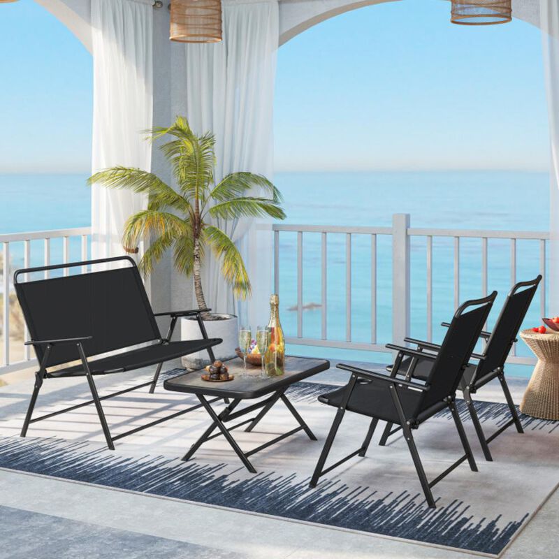 Hivvago 4 Pieces Patio Folding Furniture Set with SPC Coffee Table and Patio Chairs