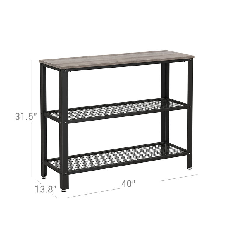Narrow Hallway Table with Mesh Shelves - Industrial Steel Design, Greige & Black