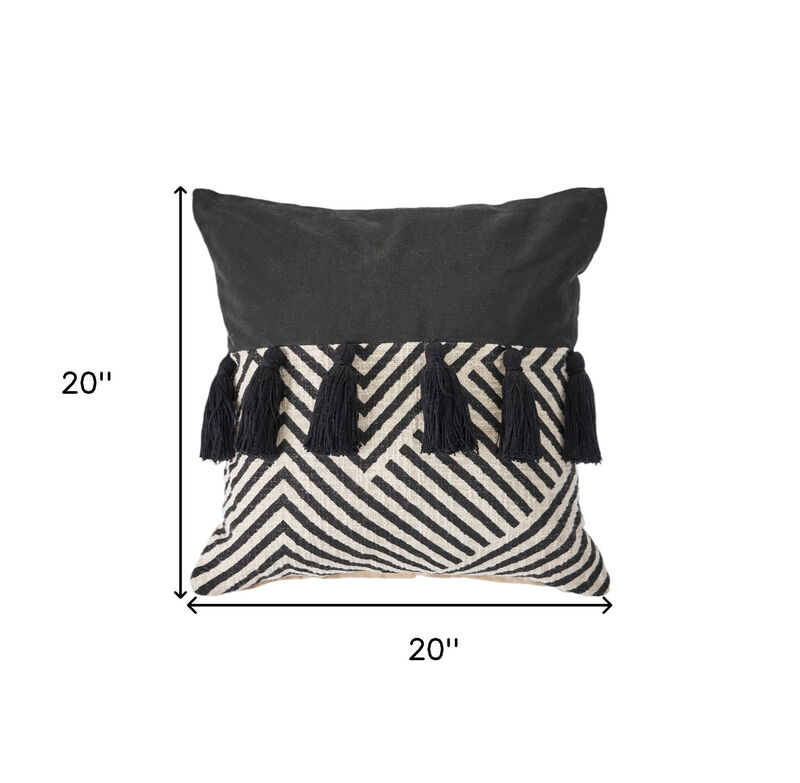 HomeRoots Set of Two Black and White Chevron Cotton Throw Pillow With Tassels image number 6