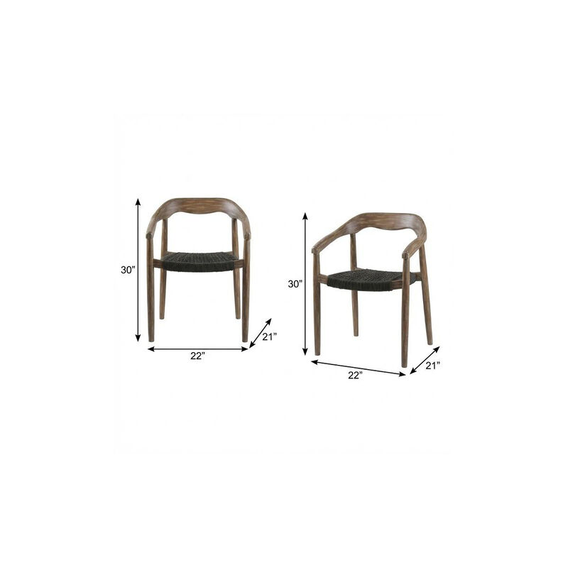 HomeRoots Set of Two 22" Black and Natural Wood Solid Wood Outdoor Dining Chairs image number 6