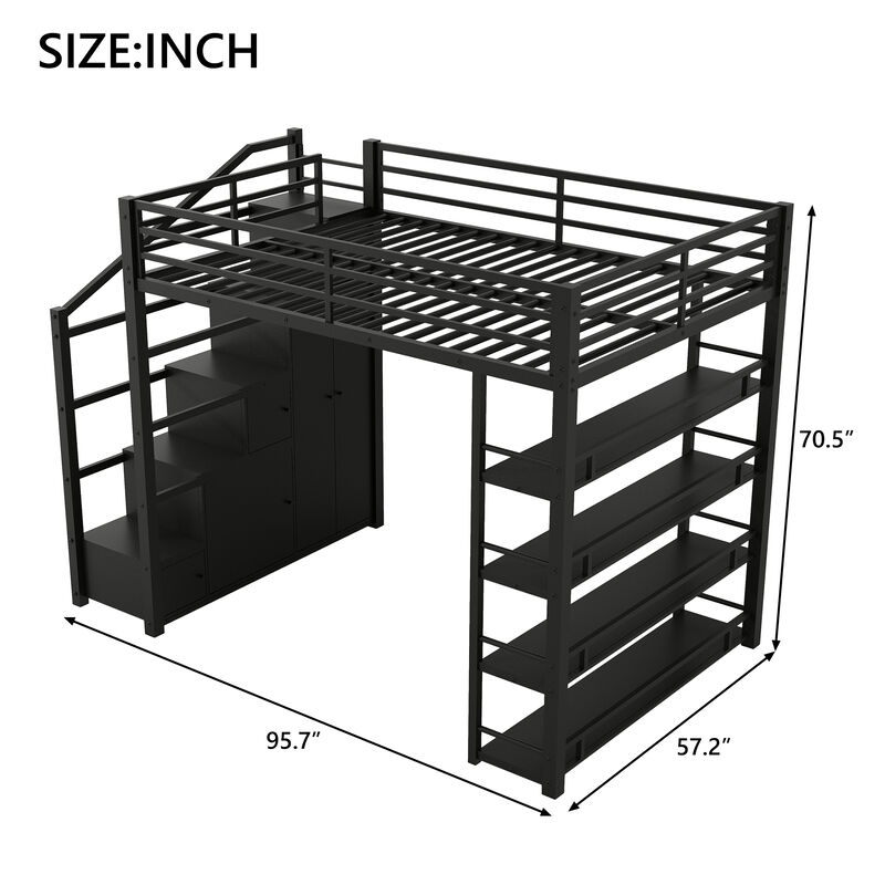 Merax Full Size Metal Loft Bed with 4-Tier Open Shelves, Storage Staircase image number 5