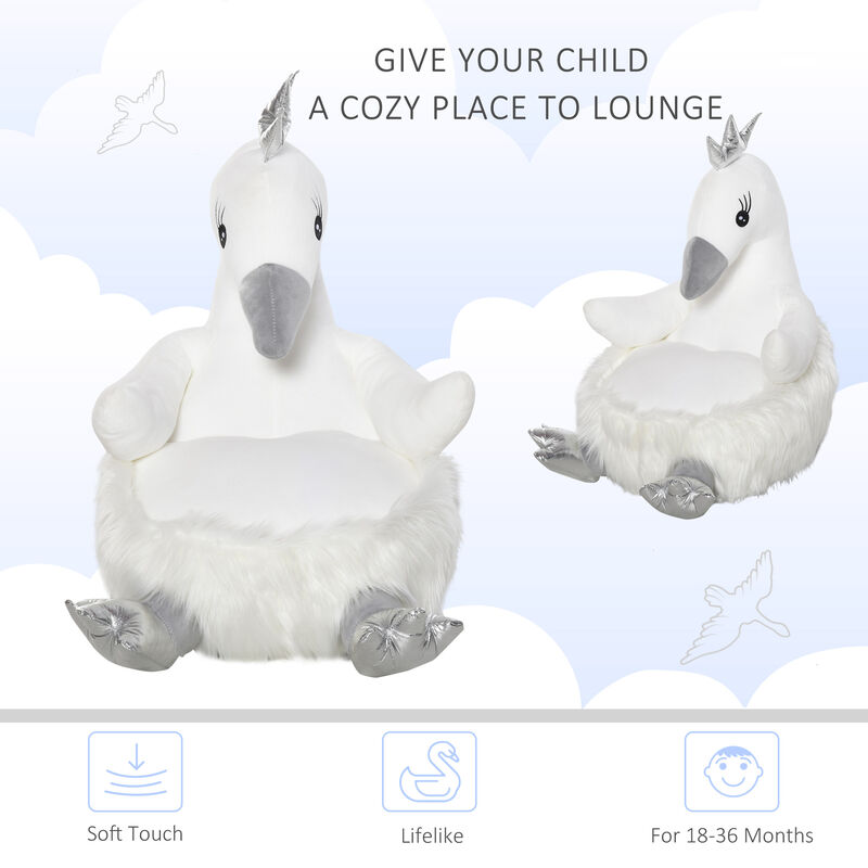 Sofa for Kids Stuffed Cartoon Swan Portable for Toddler 18-36 Months, White
