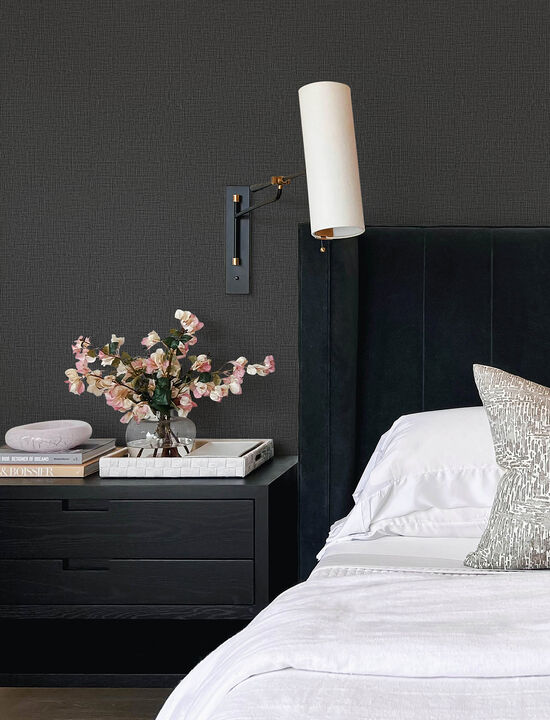 Eagen Black Linen Weave Wallpaper