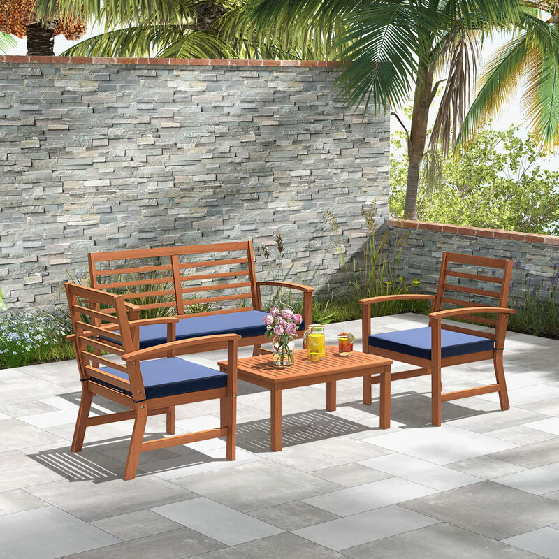 4 Pieces Outdoor Furniture Set with Stable Acacia Wood Frame image number 4