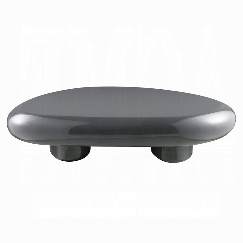 Fory Coffee Table, 46 Inch Oval Top with Low Metal Base, High Gloss Gray image number 3