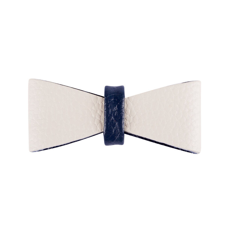 POISEPUP Cute Handmade Genuine Soft Full Grain Leather Dog Bow Tie - Cream | Navy