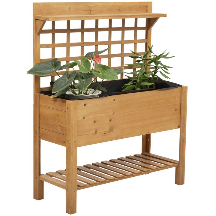QuikFurn Solid Fir Wood Trellis Elevated Garden Raised Planter Bed with Wheels