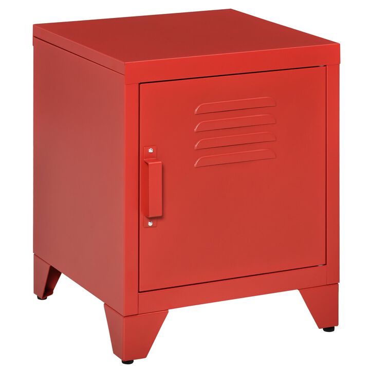 Red Living Room Accent: Industrial Side Table with Locker-Style Door
