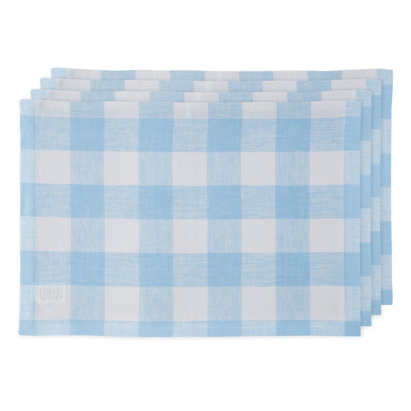 Solino Home Buffalo Check 100% Linen Placemats &ndash; Set of 4, 14 x 19 in, Machine Washable, Holiday and Everyday Dining
