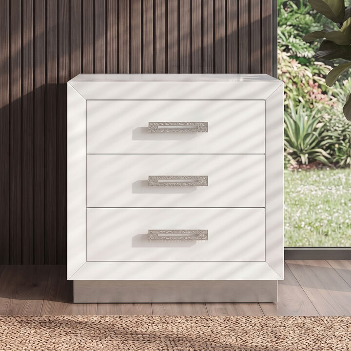 Modern 3-Drawer Nightstand with Crystal Diamond Hardware