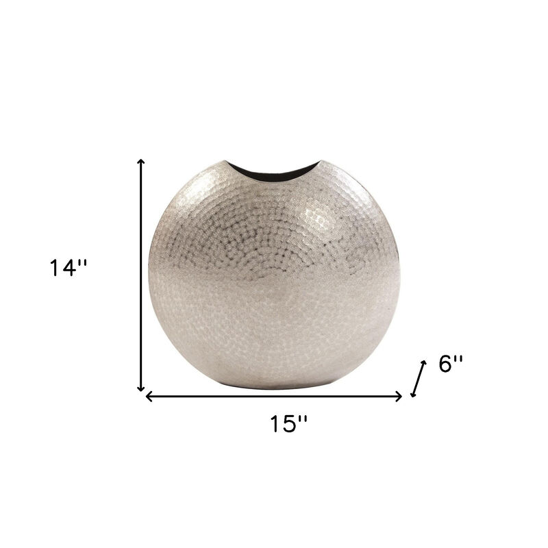 HomeRoots 14" Silver Hammered Round Aluminum Table Vase image number 5