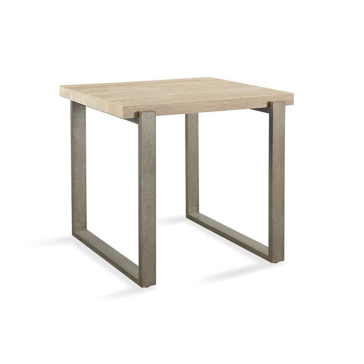 Modus Furniture Ariela Natural Travertine End Table with Bronze Metal Base