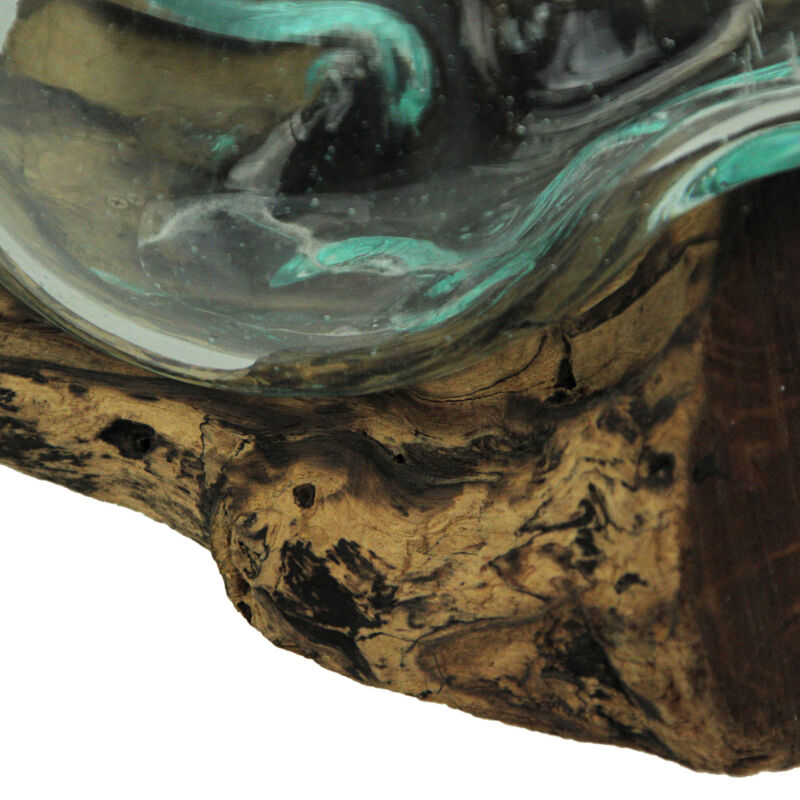 Medium Wide Molten Glass on Teak Driftwood Sculptural Vase and Bowl image number 2