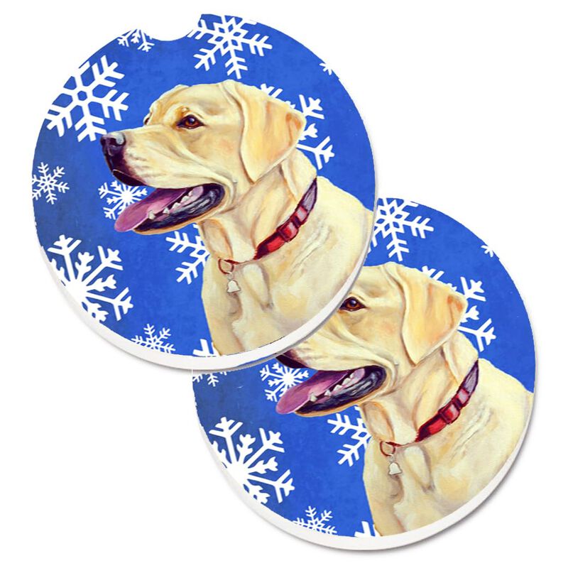 Caroline's Treasures Labrador Winter Snowflakes Holiday Set of 2 Cup Holder Car Coasters LH9293CARC, 2.56, Multicolor image number 0