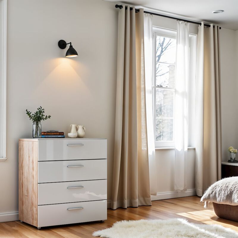 FurniFact White Wooden Dresser - 4 Drawer Bedroom Furniture for Storage and Organization