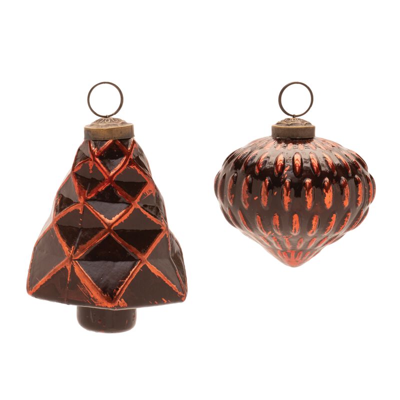 Set of 6 Textured Glass Tree and Onion Ornaments for Elegant Holiday Tree Decor