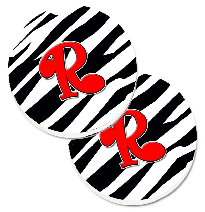 Caroline's Treasures Monogram Initial R Zebra Red Set of 2 Cup Holder Car Coasters CJ1024-RCARC, 2.56, Multicolor