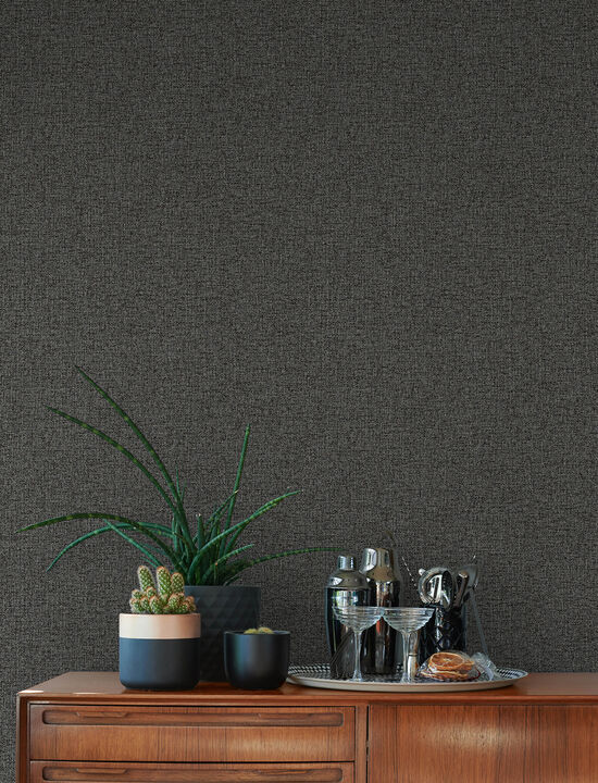 Hatton Black Faux Tweed Wallpaper (Set of 2)