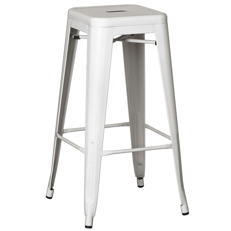 30-inch Backless Metal Bar Stool Stackable Heavy-Duty Counter-Height Chair for Home Bars Patios Kitchen Islands Cafes Restaurants Bistros and Dining Areas for Indoor & Outdoor Use, White