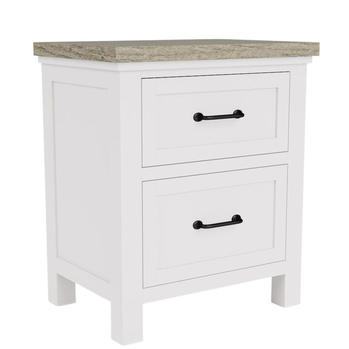 FurniFact Wood Nightstand with 2 Drawers &ndash; Beige End Table Bedroom Accent Storage