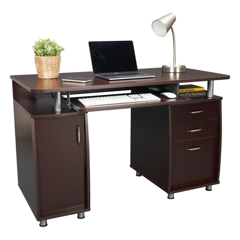 Complete Workstation Computer Desk with Storage. Color: Chocolate