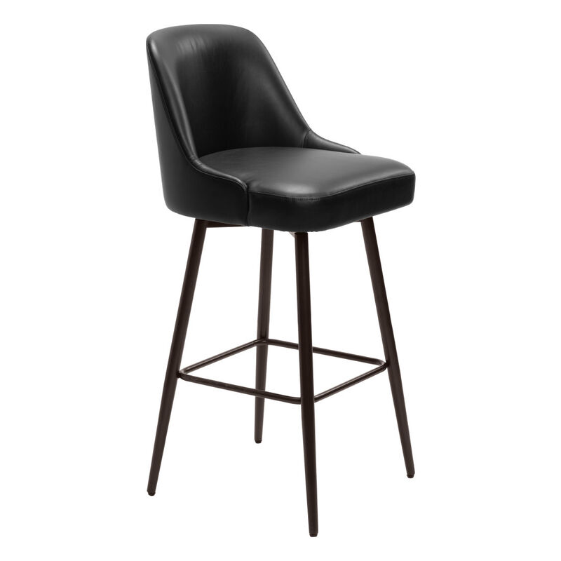 HomeRoots 30" Black And Bronze Faux Leather And Steel Bar Height Swivel Bar Chair image number 2