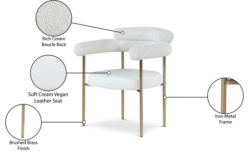 Meridian Furniture Blake Cream Vegan Leather / Boucle Fabric Dining Chair, Set of 2