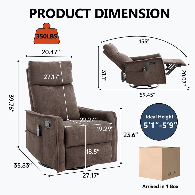 Manual Recliner Chair with Heat and Massage, Rocker and Swivel Chair in Fabric for Living Room image number 2