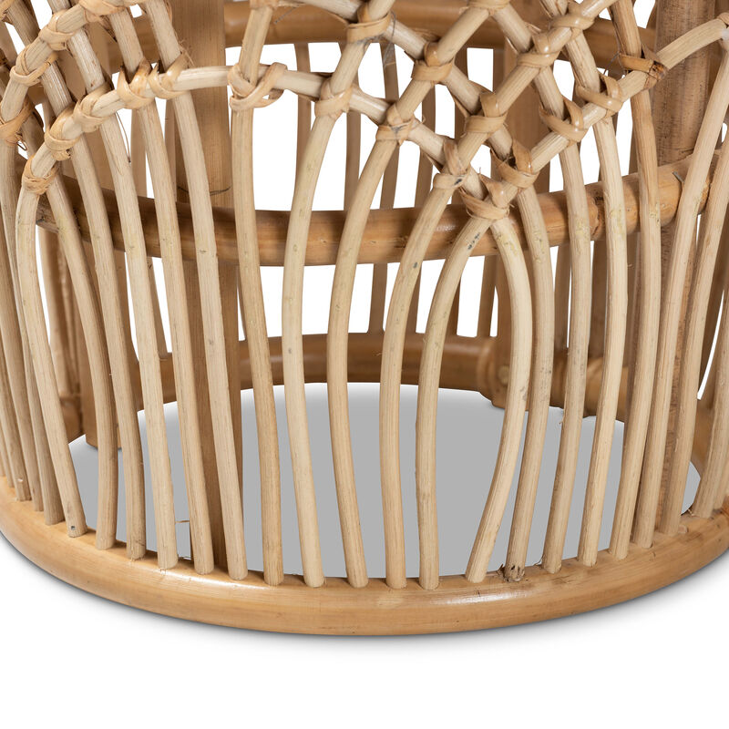 Baxton Studio Edena Modern Bohemian Natural Brown Finished Rattan End Table,