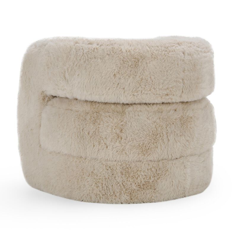 Ciel Accent Chair with Barrel Style Plush Foam Cushion, Beige Faux Fur