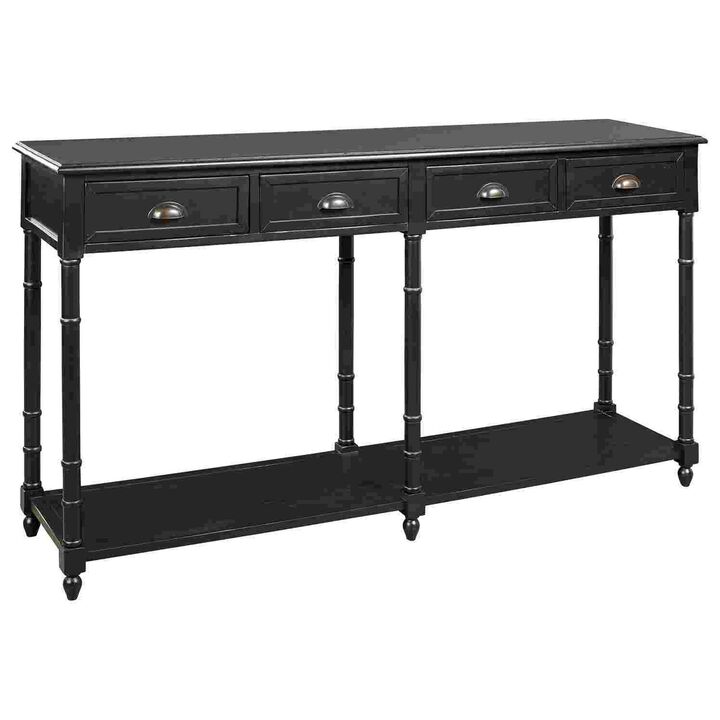 Wooden Console Sofa Table with 4 Spacious Drawers, Black-Benzara